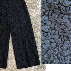 Zara Dark Blue Lace Brocade Cropped Wide Pants